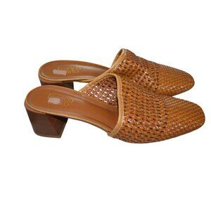 Franco Sarto Nalla Mules Cognac Brown Weave Block Heel Women's Size 10 Bohemian
